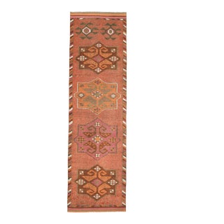1970s Vintage Turkish Oushak Handmade Wool Cotton Orange Runner Rug For Sale