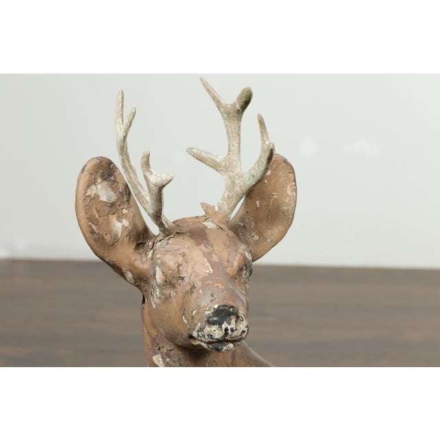 Mid 20th Century American 1950s Concrete Reclining Deer with Antlers and Weathered Appearance For Sale - Image 5 of 9