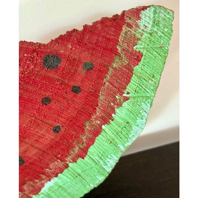 Wood Vintage Large Scale Folk Art Hand-Painted Wood Watermelon Slice, Circa 1980s For Sale - Image 7 of 12
