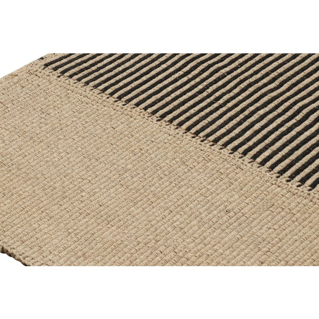 Rug & Kilim’s Contemporary Kilim in Black and Beige Textural Stripes For Sale In New York - Image 6 of 7