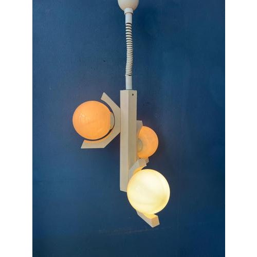 Mid-Century Modern White Pendant Lamp with Opaline Glass Shades For Sale - Image 3 of 13