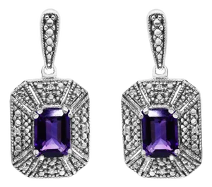 .925 Sterling Silver Diamond Accent and 7x5mm Purple Amethyst Stud Earrings