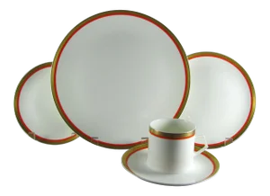 1970s Mikasa Cabernet Orange Gold Bone China Service for 4 Dinnerware - 20 Piece Set