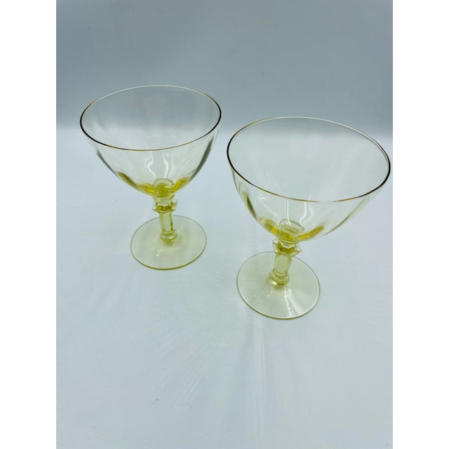 Fostoria Glass Company Mid 20th Century Fostoria "Fairfax" Pattern in June Topaz Color Cocktail/Wine Glasses- a Pair For Sale - Image 4 of 11