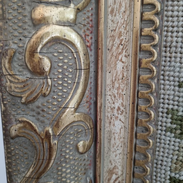 Antique Handmade Gobelin Large Victorian Needlepoint Cottage Scene Wall Art Wool Tapestry in Gilded Baroque Frame, 19th Century For Sale - Image 11 of 11