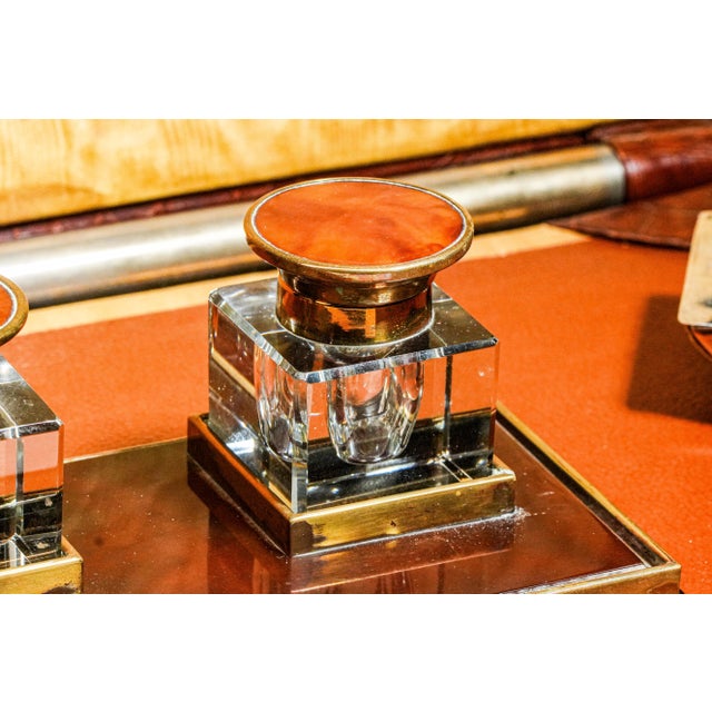 1920s Luxury European Antique Art Deco Desk Inkwell Double Inkstand For Sale - Image 5 of 16