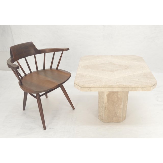 Polished 27x27" Travertine Square Top Single Pedestal Side End Lamp Table Mint For Sale - Image 11 of 16