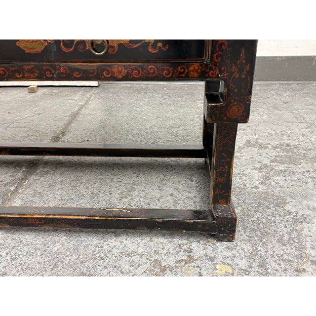 Chinoiserie Black Lacquer Console Table, Vintage For Sale - Image 12 of 12