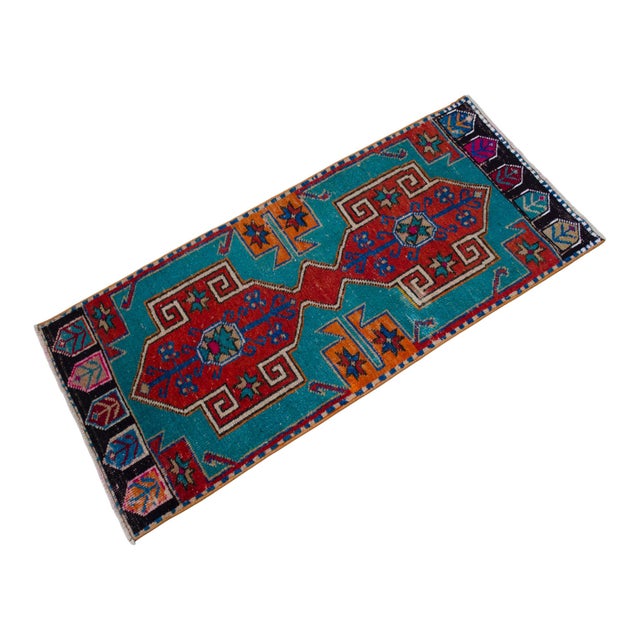 1970s Vintage Oushak Rug Hand Knotted Small Rug Mat - 1′8″ × 3′11″ For Sale - Image 6 of 14