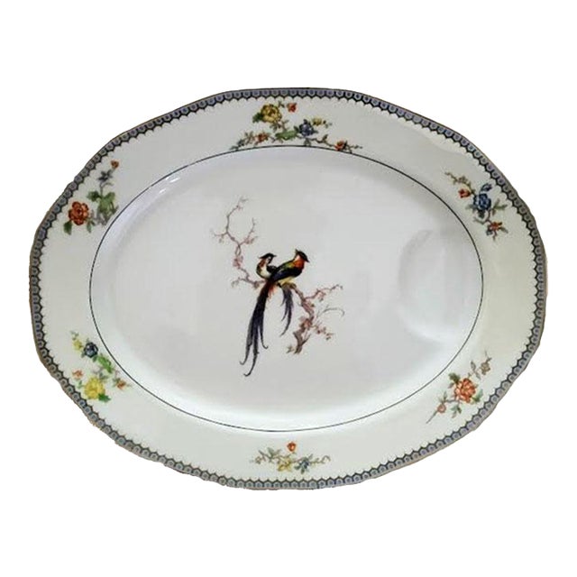 1920s Theodore Haviland Limoges "Eden" Birds of Paradise Porcelain Oval Serving Platter For Sale