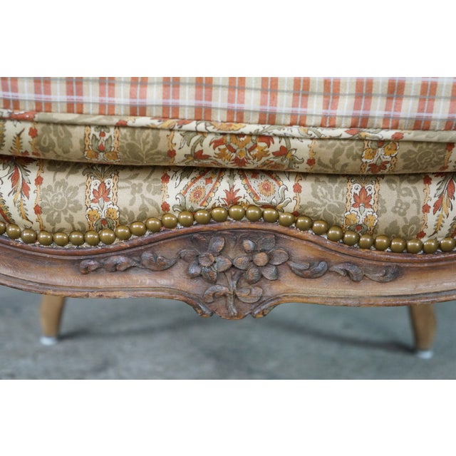 Vintage French Louis XVI Style Walnut Bergère Wingback Library Reading Chair For Sale - Image 11 of 18