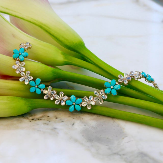 Not Yet Made - Made To Order Nina Zhou Turquoise Moonstone Diamond Cherry Blossom Bracelet in 14k Yellow Gold For Sale - Image 5 of 7