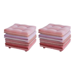 Custom Pink Ombre Gradient Stacked Cushion Stool on Brass Casters For Sale