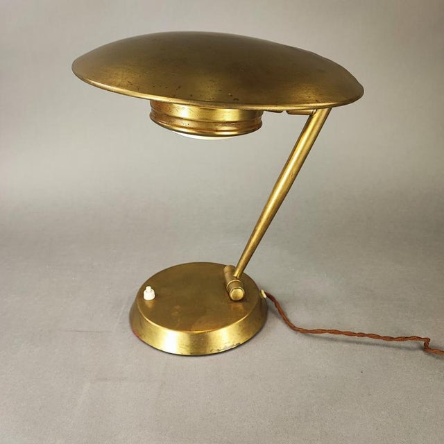 Brass and Satin Glass Desk Lamp, 1950s For Sale - Image 3 of 8