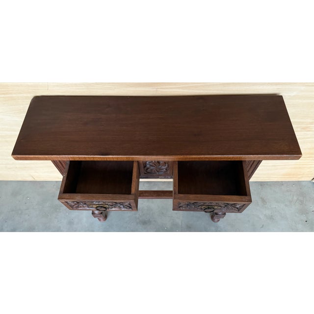 Catalan Carved Walnut Console Table with Drawers, Spain, Early 20th Century For Sale - Image 10 of 12