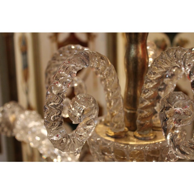 20th Century Italian Murano Transparent Glass 2-Tier 5-Light Chandelier, 1940s For Sale - Image 16 of 18