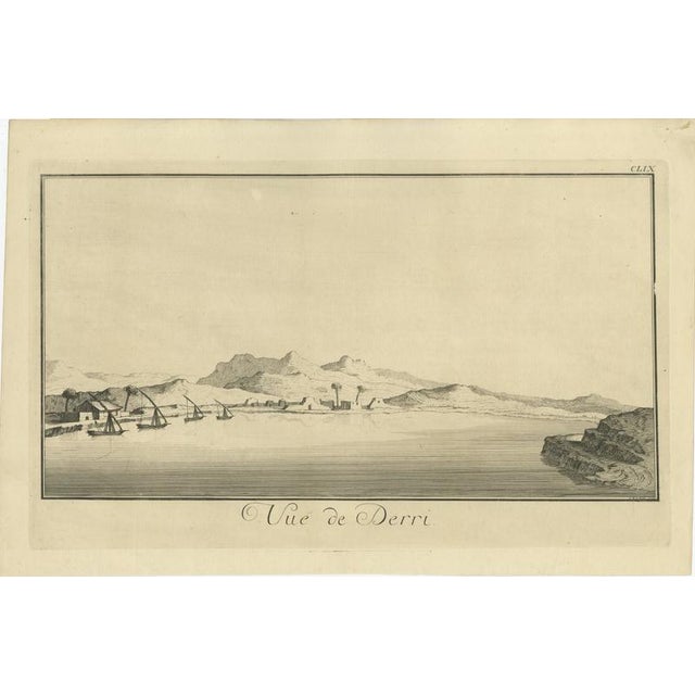 View of Derri on the Nile – Antique Egypt Panoramic Engraving, c.1755 This elegant panoramic engraving presents the town...