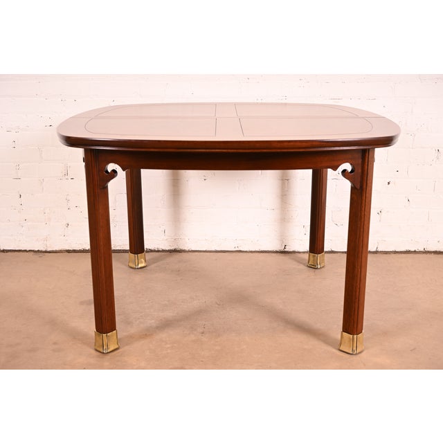 Henredon Mid-Century Modern Hollywood Regency Chinoiserie Walnut and Burl Wood Extension Dining Table | Newly Refinished For Sale - Image 11 of 13
