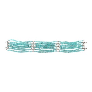 Cathy Waterman Aquamarine Diamond Bracelet 7 Strand Platinum 6.5" For Sale