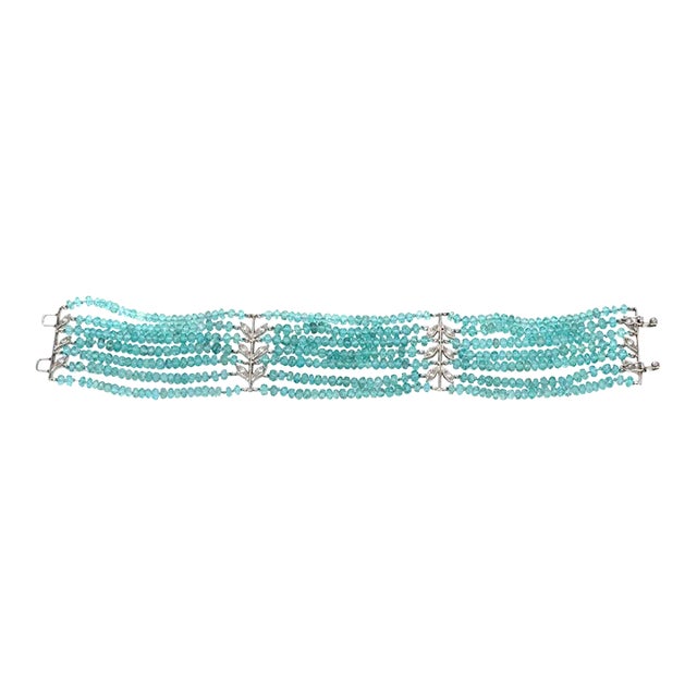 Cathy Waterman Aquamarine Diamond Bracelet 7 Strand Platinum 6.5" For Sale