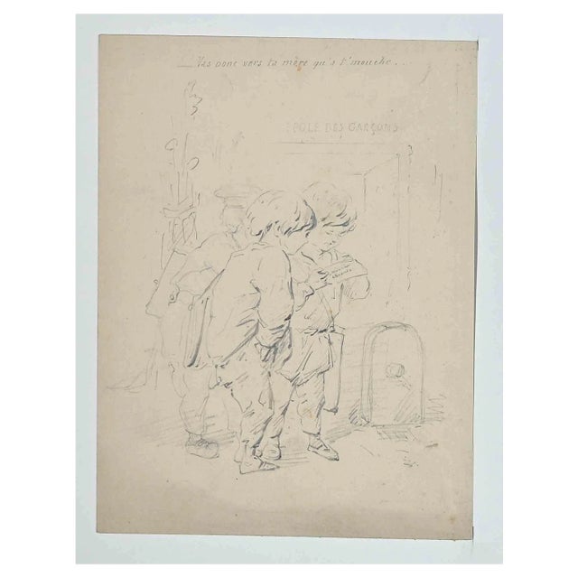 Alfred Grevin, Kids, Original Drawing, Late-19th-Century For Sale