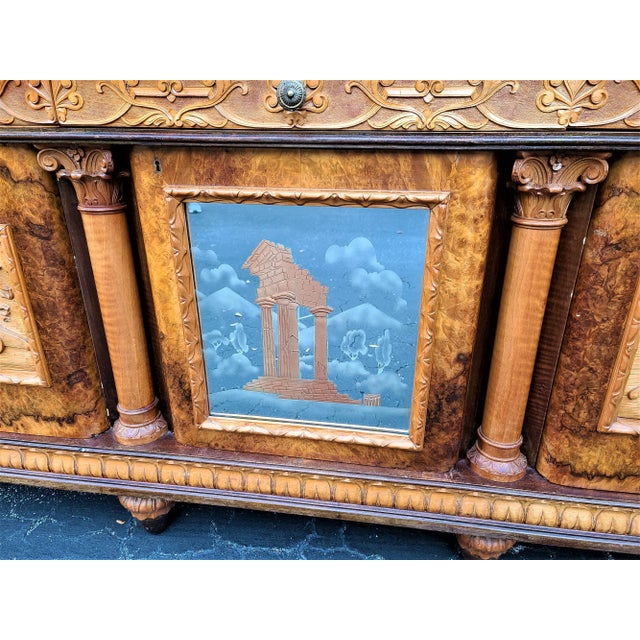 Antique Hand Carved Walnut Italian Empire Credenza Bar Cabinet Sideboard 10 Foot For Sale In Miami - Image 6 of 13