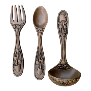 Vintage Arnels Brand Ceramic Wall Hanging Oversized Spoon, Fork & Ladle Decorated With Mushrooms - Set of 3