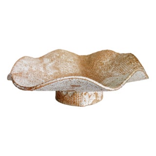 Ruffled Studio Pottery Footed Bowl, Signed For Sale