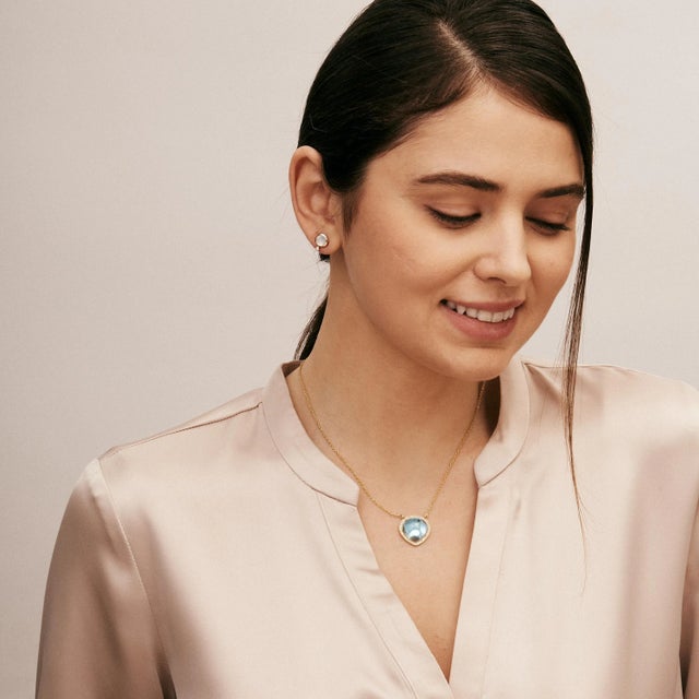 Contemporary Syna Yellow Gold Blue Topaz and Diamonds Necklace For Sale - Image 3 of 5