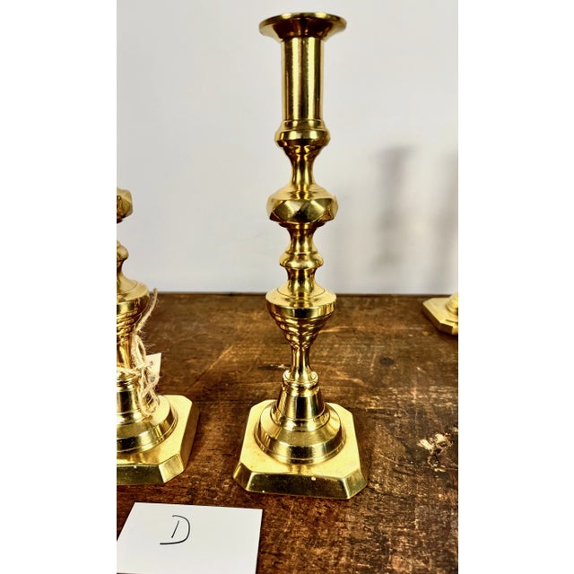 Pair Victorian Brass Inverted Beehive & Diamond Candlesticks For Sale - Image 4 of 5