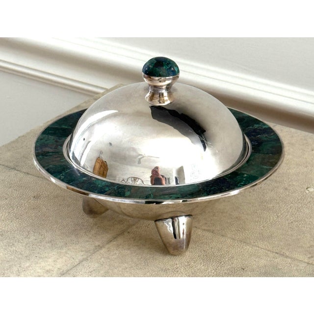 Los Castillo Silver Malachite and Lapis Covered Bowl For Sale In Miami - Image 6 of 12