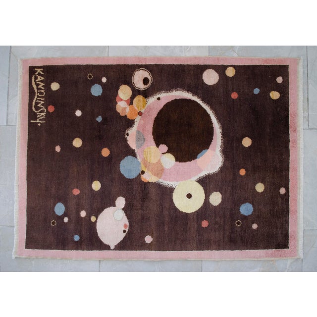 Kandinsky - Several Circles - Inspired Hand Knotted Area Rug One of a Kind Small Rug- 2′7″ × 3′8″ For Sale - Image 15 of 16
