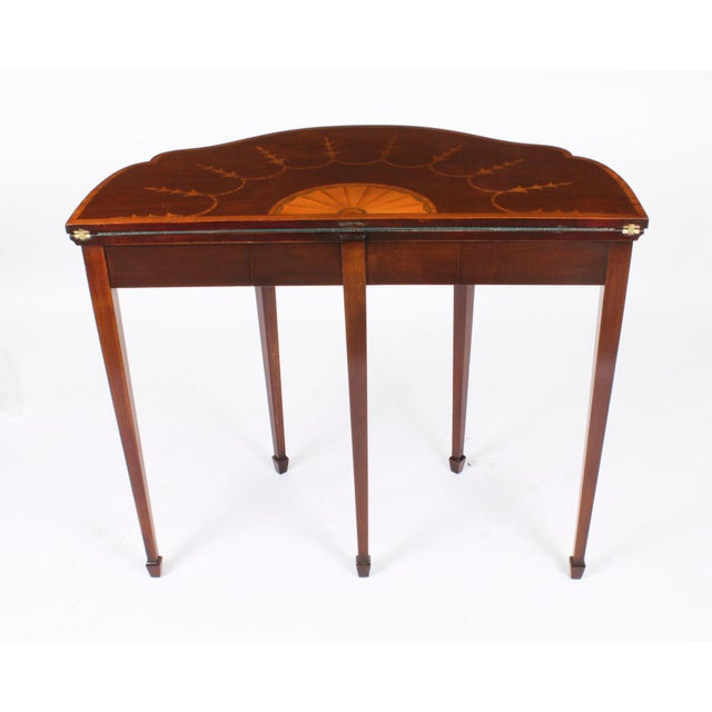 19th Century Mahogany and Satinwood Inlaid Serpentine Card Console Table For Sale - Image 18 of 18