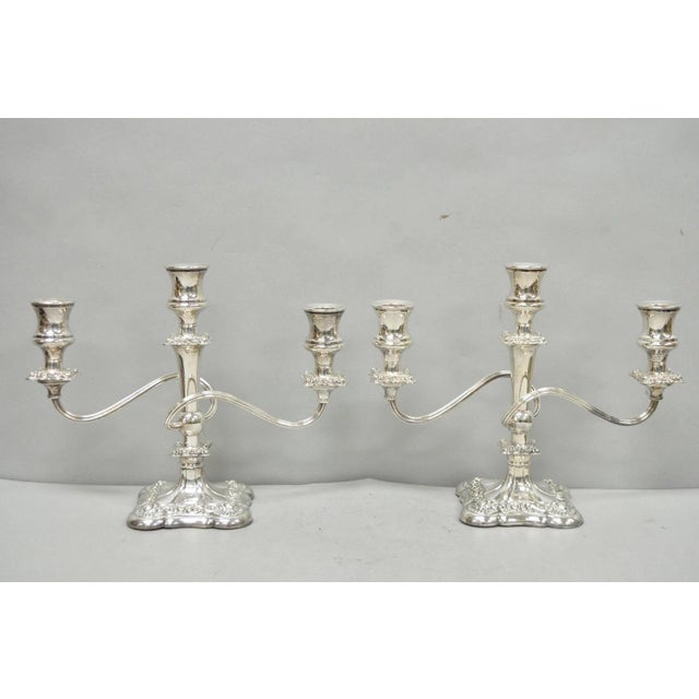 Antique e.g. Webster Victorian Silver Plated Scrolling 3 Arm Candelabra - A Pair For Sale - Image 14 of 14