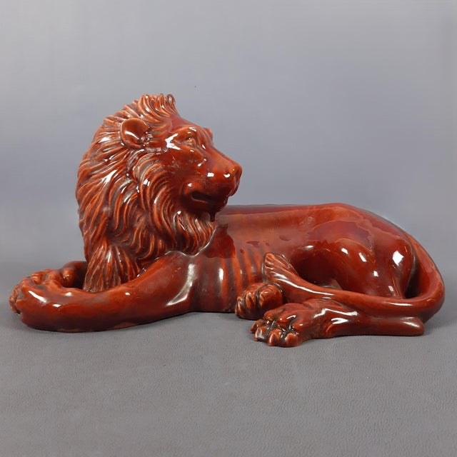 Iridescent Majolica Lion Sculpture, 1950s For Sale - Image 6 of 16