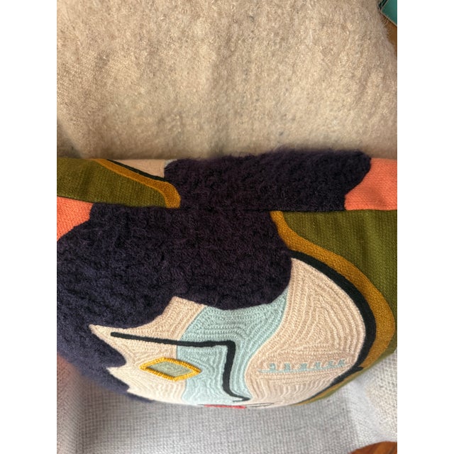 Global Views Veronica Pillow Hand Embroidered Abstract Portrait For Sale In Los Angeles - Image 6 of 11