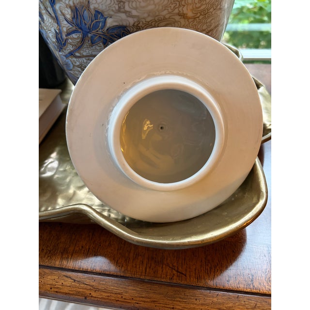 Large Blue, White and Gold Ginger Jar/Urn/Vase For Sale - Image 10 of 11