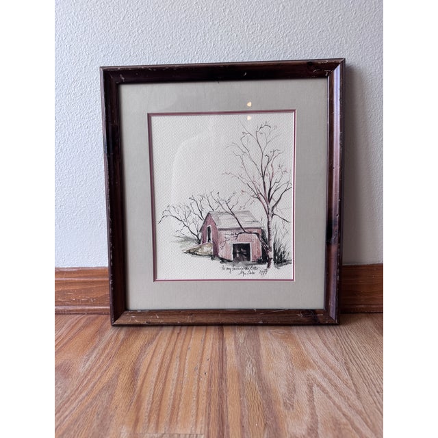 Vintage 1977 Signed Watercolor Painting of Red Barn – Framed Rural ...