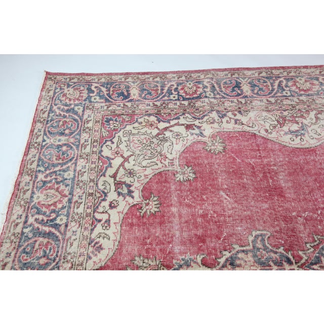 Vintage Handmade Turkish Rug – Red Medallion With Cream Corners & Floral Scrollwork -6' 9'' X 10' 6'' For Sale - Image 10 of 11