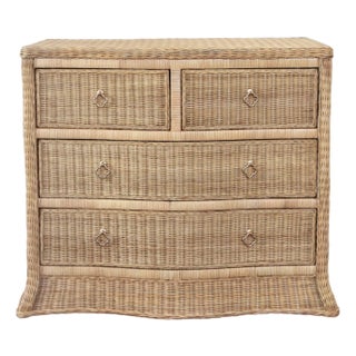 Matthew Izzo Home Celine Four Drawer Woven Rattan Chest With Satin Brass Drawer Pulls and Soft Slide Drawers For Sale