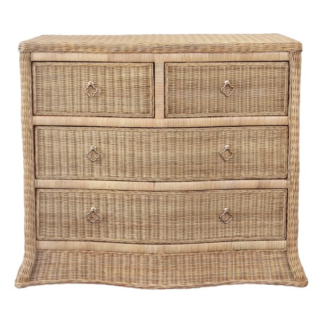 Matthew Izzo Home Celine Four Drawer Woven Rattan Chest With Satin Brass Drawer Pulls and Soft Slide Drawers For Sale