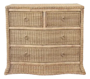 Matthew Izzo Home Celine Four Drawer Woven Rattan Chest With Satin Brass Drawer Pulls and Soft Slide Drawers