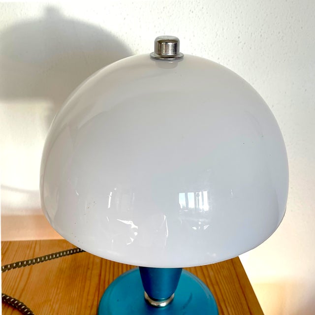 Mid-Century Modern Mushroom Table Lamp in Blue Metal, 1963 For Sale - Image 6 of 12