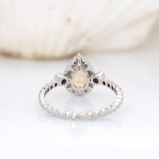 Brazilian Imperial Topaz Ring With Natural Diamond Halo in 14k Solid White Gold For Sale In Columbus - Image 6 of 7