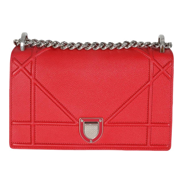 Red Grained Calfskin Small Diorama Flap Bag For Sale