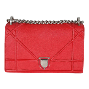 Red Grained Calfskin Small Diorama Flap Bag