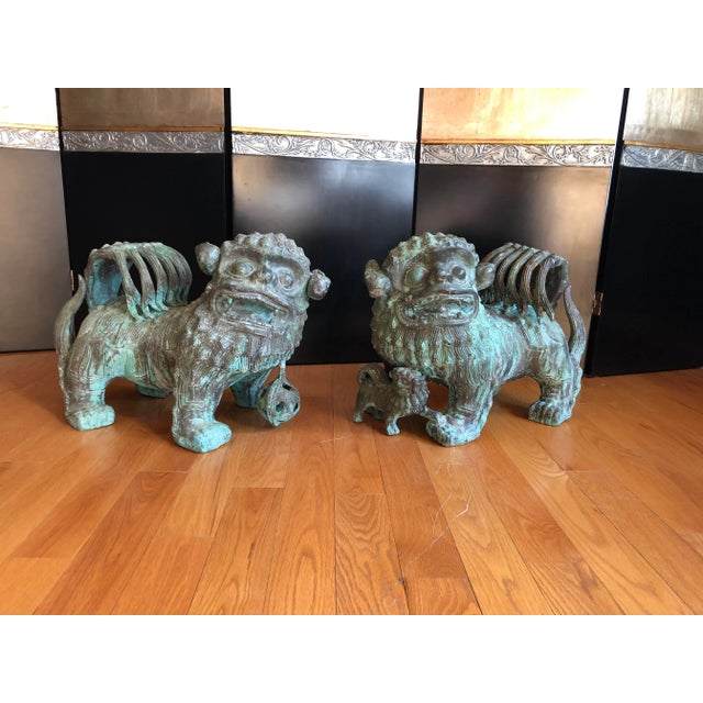 Monumental Antique Chinese Bronze Indoor Outdoor Foo Dogs - a Pair For Sale - Image 12 of 12