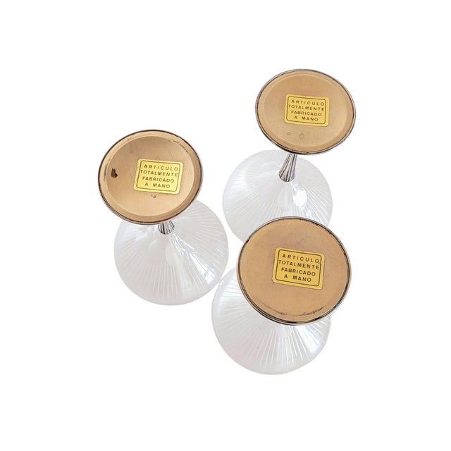 Art Deco Sterling Silver and Cut Cristal Handmade Champaign Glasses, Spain, 1940s, Set of 3 For Sale - Image 16 of 18