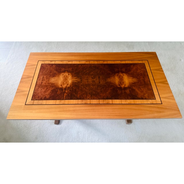 Contemporary Vintage Burl Wood Lift Table Hand Crank Expander For Sale - Image 3 of 8