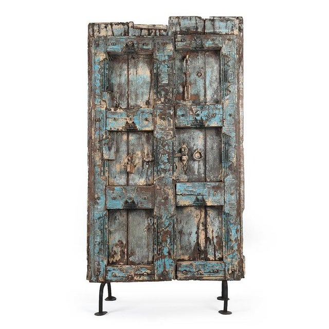 Indian Door in Solid Weathered Wood on Legs For Sale - Image 4 of 4